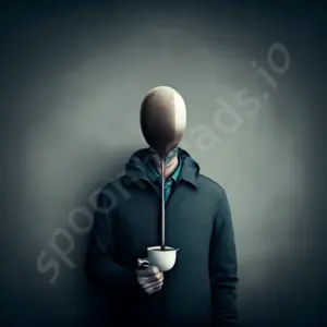 The Melancholy of the Spoon Head: An Ode to Solitude and Self-Reflection in the Stark Grey-Green Tones of Reality, with a Cup and Steel Spoon as Sole Companions against the Plain Wall of Existence